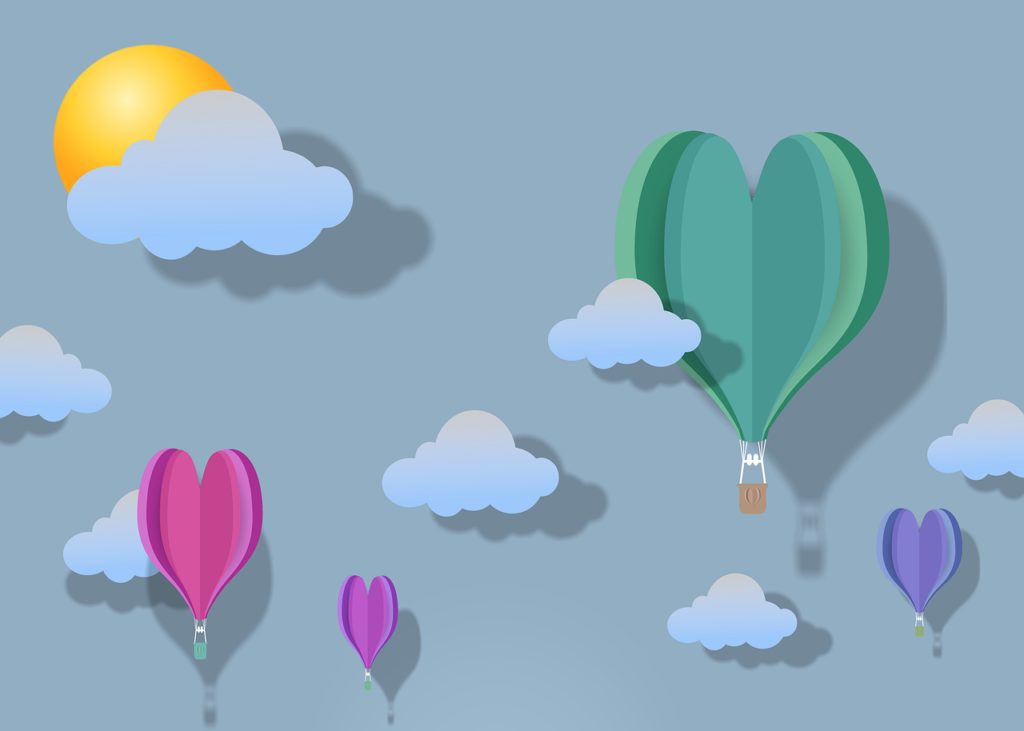 hot air balloon, heart, 3d