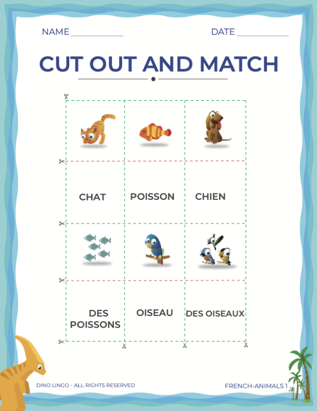French Animals - Cut Out and Match