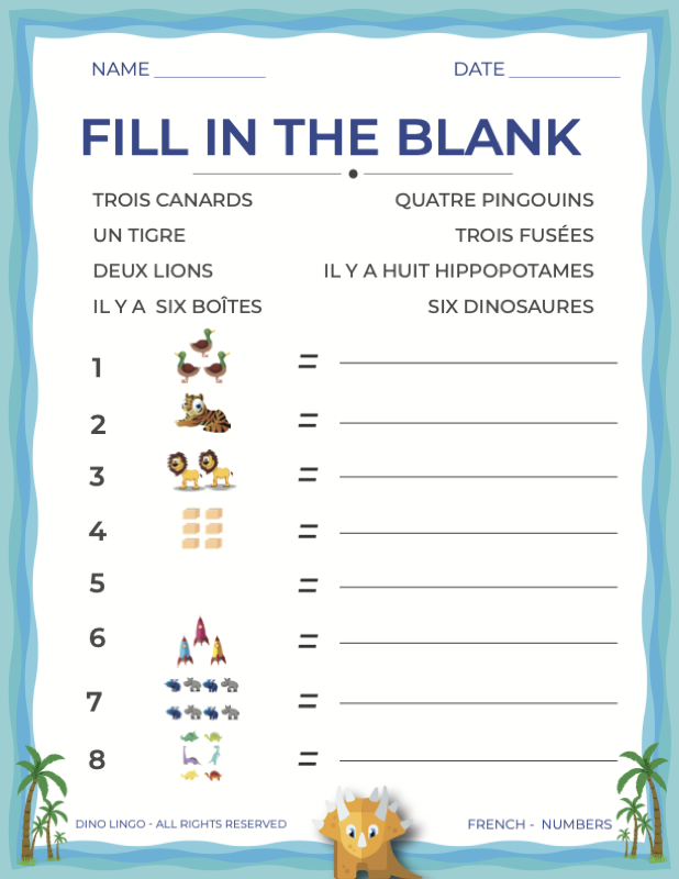 French Numbers - Fill in the Blank
