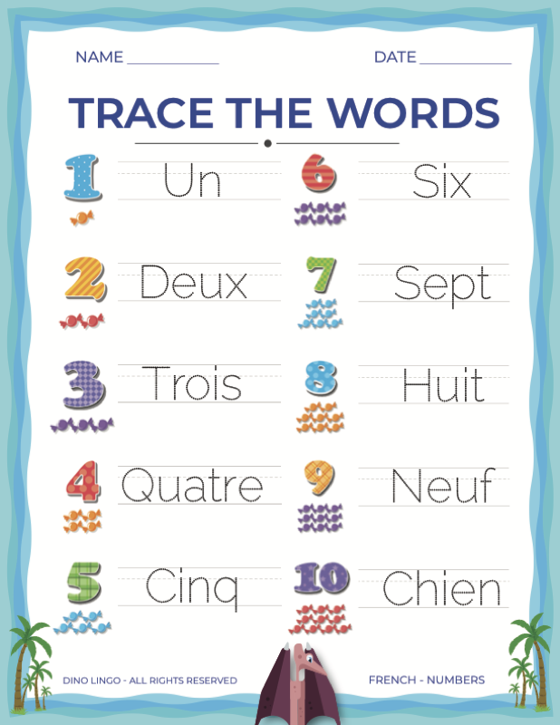 French Numbers - Trace the Words