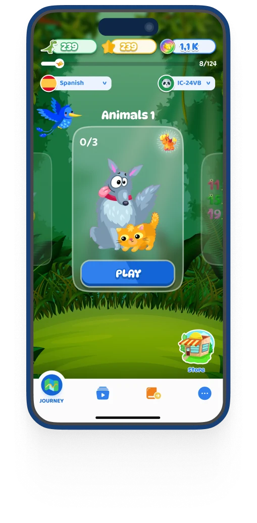 Dinolingo Spanish lesson screen — journey map