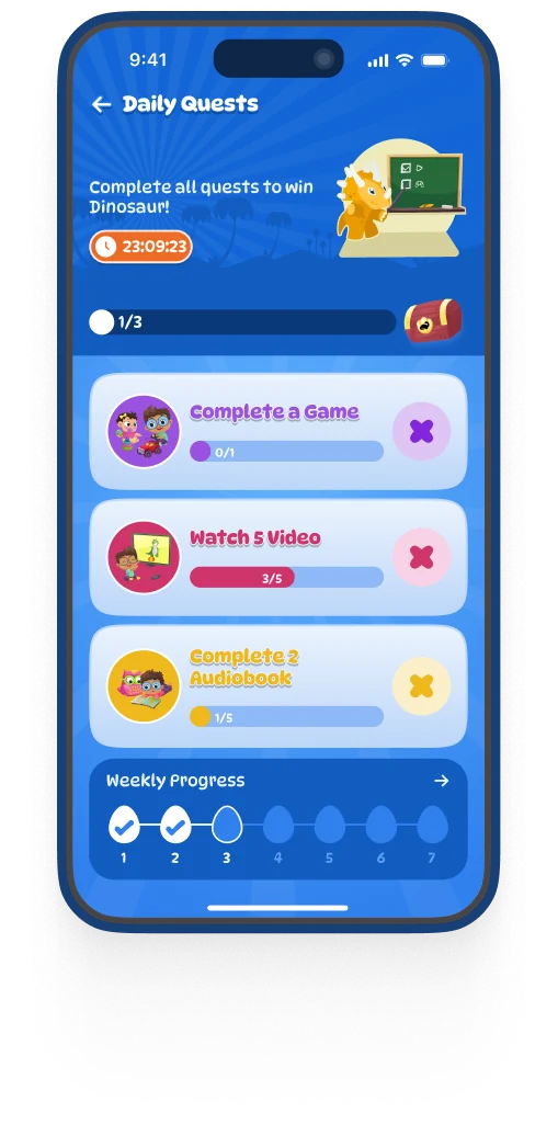 Dinolingo Spanish lesson screen — daily quests