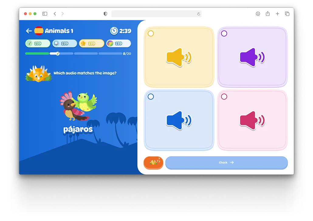 Dinolingo Spanish lesson on desktop