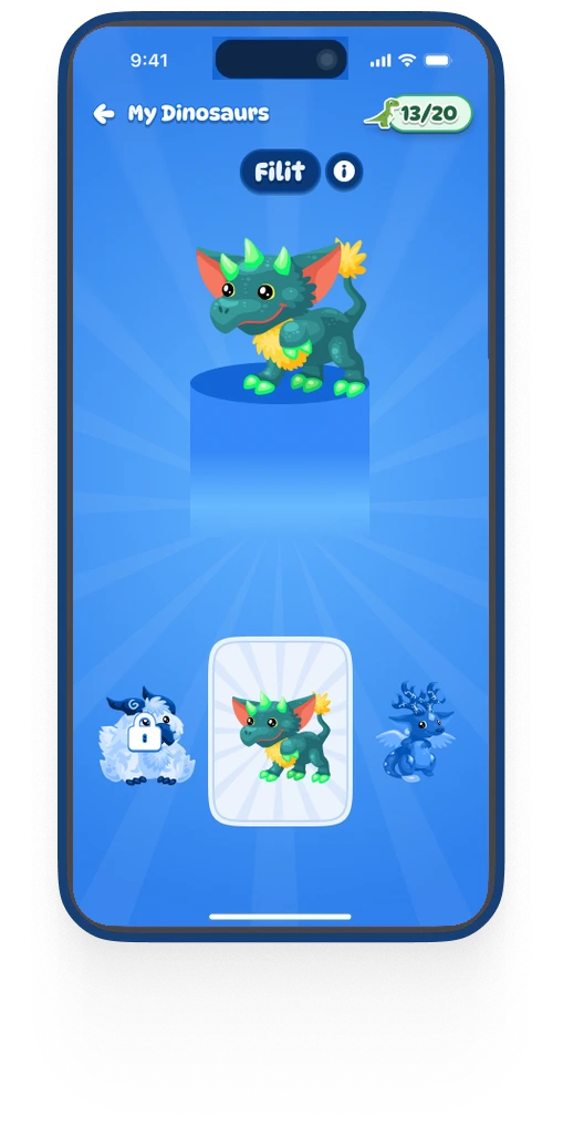 The Dinolingo dinosaur collection screen