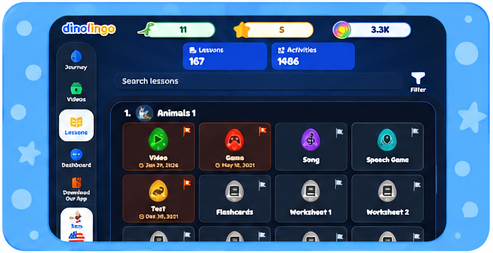 Dinolingo Spanish worksheets and activities